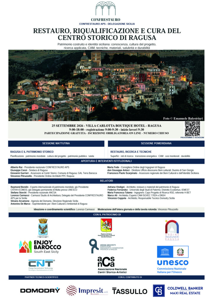2026, 25 September, Ragusa - CONFRESTAURO conference on the historic centre of Ragusa, conceived and scientifically coordinated by Lorenzo Carmassi