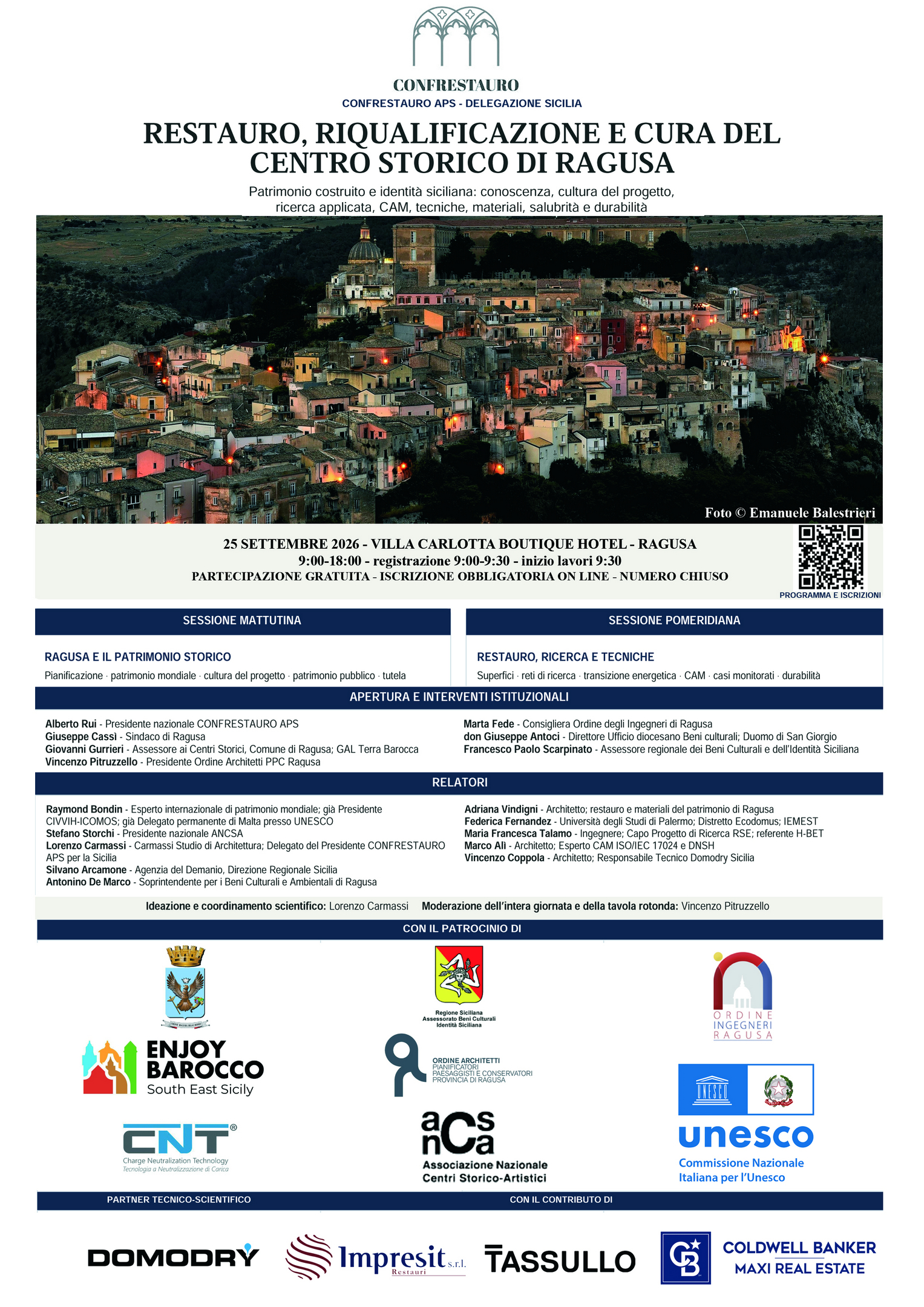 Lorenzo Carmassi conceives and scientifically coordinates the CONFRESTAURO conference on Ragusa’s historic centre