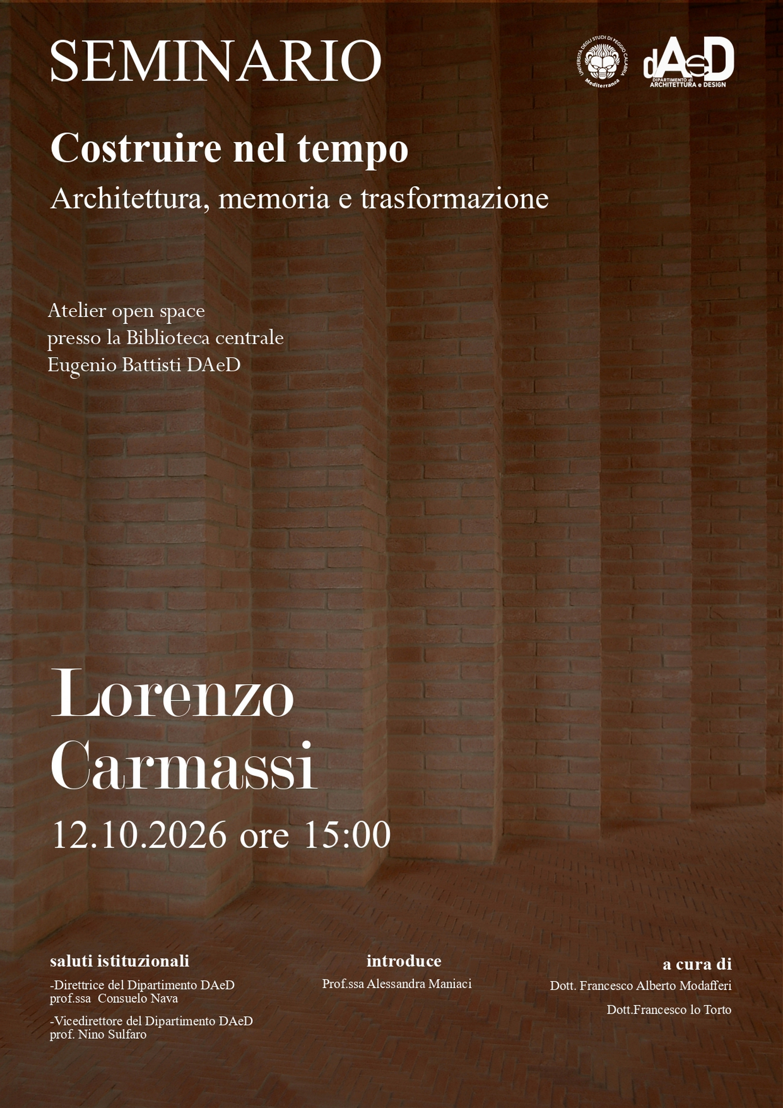 Lorenzo Carmassi to give the seminar “Building through Time: Architecture, Memory and Transformation” in Reggio Calabria