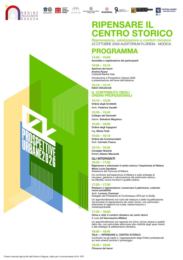 Prospettive Urbane 2026: Conference Programme Featuring Lorenzo Carmassi – Modica, 23 October 2026